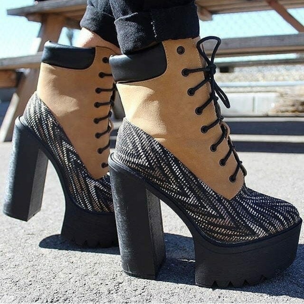 Brown Thick heel string up Athena booties